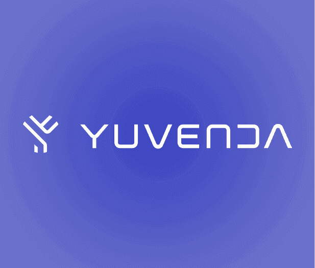 Yuveda logo with modern white typography and an abstract icon.
